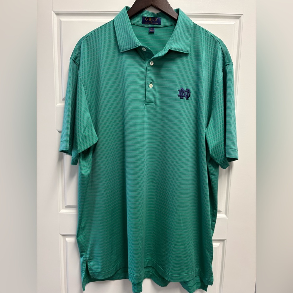 Peter Millar GOLD Men’s Notre Dame University Green/Navy Striped Polo Shirt XL